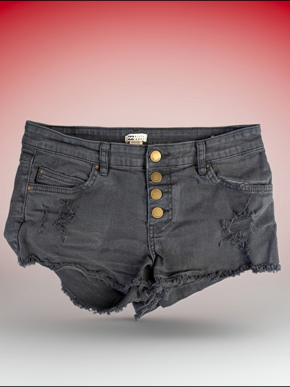 Billabong Cut Off High Rise Distressed Denim Shorts Women's 28 Button Black